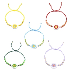 Mixed Color Glass Seed Rhombus Link Bracelet with Brass Beaded for Women, Mixed Color, Inner Diameter: 1-1/8~3-1/2 inch(3~9cm)