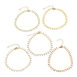 Mixed Color Anklets, with Brass Curb Chains, Enamel and 304 Stainless Steel Lobster Claw Clasps, Golden, Mixed Color, 9-1/8 inch(23.3cm)