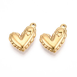 Настоящее золото 18K 304 подвески из нержавеющей стали, ионное покрытие (ip), сердце со звездными подвесками, реальный 18 k позолоченный, 17x12x4 мм, отверстие : 1.2 мм
