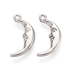 Нержавеющая Сталь Цвет 304 подвески из нержавеющей стали, луна, цвет нержавеющей стали, 18.5x9x3 мм, отверстие : 1.2 мм