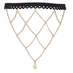 Настоящее золото 18K Эластичные цепи для ног из полиэстера, с латунными звеньями цепи и 304 подвесками в виде звезд из нержавеющей стали, реальный 18 k позолоченный, 110 мм, внутренний диаметр: 120 мм