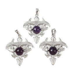 Аметист Природный аметист треугольник подвески, подвески из латунных камней, платина, стойки покрытие, 41.5x34.5x5.5~7 мм, отверстие : 8.5x5.5 мм