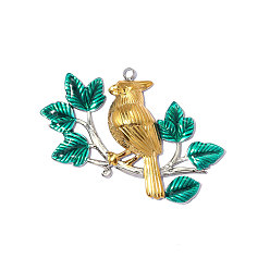 Зеленый 304 нержавеющей стальной эмали подвески, птица с подвеской в виде ветки, реальный 18 k позолоченный, ионное покрытие (ip), долговечный, зелёные, 33x23 мм, отверстие: 1.50 мм