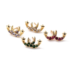 (52) Непрозрачная лаванда Серьги-гвоздики с кубическим цирконием Moon & Star для нее, изящные серьги, без кадмия и без свинца, реальный 18 k позолоченный, 10x7x2 мм, штифты : 0.8 мм