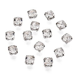 Платина Шить на горный хрусталь, стекло горный хрусталь, бусы Montee, с настройками латуни, аксессуары для одежды, плоско-круглые, платина, 3x2.8 мм, отверстие : 0.8 мм, о 1440 шт / комплект