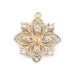 Настоящее золото 18K Латунные микро-паве прозрачные кубические цирконии европейские подвески-шармы, привязка поручительств, за половину пробурено бисера, без кадмия, без никеля и без свинца, цветочный шарм, реальный 18 k позолоченный, 20x18x4 мм, отверстие : 1.2 мм, штифт: 2ммх1мм