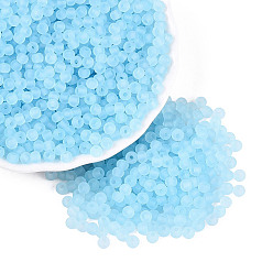Bleu Ciel Clair Perles de rocaille en verre transparent dépoli fgb, ronde, trou rond, teint et cœur, lumière bleu ciel, 4~4.5x3~3.5mm, Trou: 1.4~1.5mm, environ 7500 pcs / livre