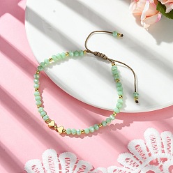 Сердце Стеклянные бусины бисерные браслеты, регулируемые браслеты из латунных бусин, сердце, внутренний диаметр: 2-1/8~3-1/2 дюйм (5.3~9 см)