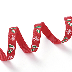 Красный Полиэстер Grosgrain ленты, Новогодняя тема, для изготовления ювелирных изделий, красные, 3/8 дюйм (10 мм), 100yards / рулон (91.44 м / рулон)