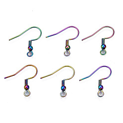 Rainbow Color Ion Plating(IP) 304 Stainless Steel French Earring Hooks, Flat Earring Hooks, Ear Wire, with Beads and Horizontal Loop, Rainbow Color, 19x18~19mm, Hole: 2mm, 22 Gauge, Pin: 0.6mm, bead: 3mm