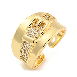 Настоящее золото 16K Широкое открытое кольцо-манжета в форме ремня с прозрачным кубическим цирконием, латунные кольца на палец для женщин, без кадмия и без свинца, реальный 16 k позолоченный, 14 мм