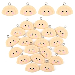 Желтая Старая Ткань  20подвески из непрозрачной смолы, с платиновыми тоновыми железными петлями, прелесть пельмени с улыбающимся лицом, старое кружево, 19x25x7 мм, отверстие : 2 мм