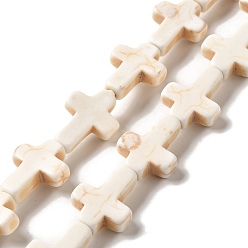 Желтая Старая Ткань  Синтетические бусины, окрашенные в бирюзовый цвет, крестик, старое кружево, 15.5x12x4 мм, отверстие : 1 мм, около 24 шт / нитка, 14.84'' (37.7 см)