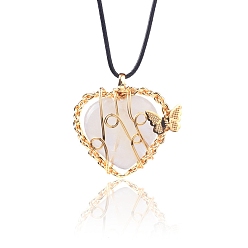 Хрусталь Подвески в форме сердца из натуральной кварцевой металлической проволоки в обертке, позолоченные подвески-бабочки, 42x37 мм