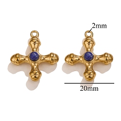 Ляпис-Лазурь Крашеные природные лазурит подвески, из нержавеющей стали поиска, крестик, 20 мм, отверстие : 2 мм