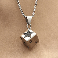 Нержавеющая Сталь Цвет Панк-стиль 316l подвеска в виде игральной кости из хирургической нержавеющей стали для мужчин, не тускнеет, цвет нержавеющей стали, 23.62 дюйм (60 см)