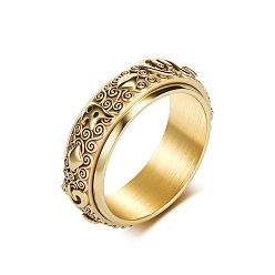 Antique Golden 304 Stainless Steel Rotating Finger Rings for Men, Buddhist Six Words Mantra, Fidget Spinner Ring for Calming Worry Meditation, Antique Golden, US Size 10(19.8mm)
