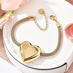 Настоящее золото 18K 304 браслеты из нержавеющей стали в форме сердца, сетка цепочка украшения для женщин, реальный 18 k позолоченный, 7-1/2 дюйм (19 см)