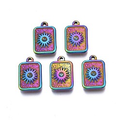 Rainbow Color Подвеска из сплава цвета радуги со стразами, без кадмия, без никеля и без свинца, прямоугольник с солнцем, 16x10x2.5 мм, отверстие : 1.2 мм, пригодный для стразов 2 мм