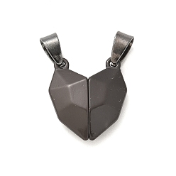 Черный Эмали сплава сплит подвески, сердечная пара очарование, с магнитным, чёрные, 19.5x17.5x5.5 мм, отверстие : 7x4 мм