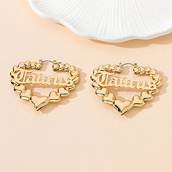 Телец Серьги сплава обручем, сердце, золотые, Телец, 60x53 мм