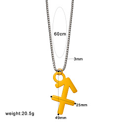 Стрелец Панк-стиль 304 Подвески из нержавеющей стали с изображением двенадцати созвездий и цепочками из нержавеющей стали в форме коробки, реальный 18 k позолоченный, Стрелец, 23.62 дюйм (60 см), Кулон : 25x49 мм