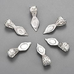 Серебро Латунные клеящиеся плоские держатели для подвесок, серебряный цвет гальваническим, 25x8x7 мм, отверстие : 9x5 мм