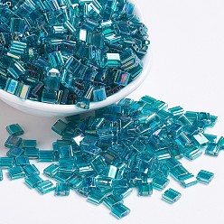 (TL2458) Transparent Teal AB MIYUKI TILA Beads, Japanese Seed Beads, 2-Hole, (TL2458) Transparent Teal AB, 5x5x1.9mm, Hole: 0.8mm, about 1180pcs/100g