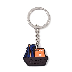 Ship Cartoon PVC Pendant Keychain, with Iron Keychain Findings, Ship, 8.4cm