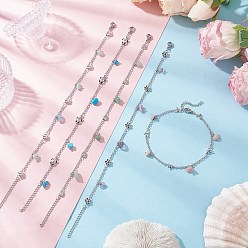 Античный Серебристый & Цвет Нержавеющей Стали 5 шт. 5 стили браслеты на ногу из сплава с кисточками и натуральными и синтетическими драгоценными камнями, 304 женские ножные браслеты из нержавеющей стали с цепочкой, разнообразные, старинное серебро и цвет нержавеющей стали, 9-1/2 дюйм (240 мм), 1 шт / стиль