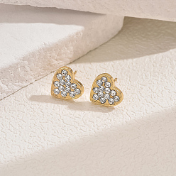 Сердце Элегантные латунные серьги-гвоздики, со стразами, реальный 18 k позолоченный, сердце, 11 мм