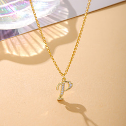 Letter P Модные латунные микропаве прозрачные кубические цирконии начальные подвески ожерелья для женщин, реальный 14 k позолоченный, Письмо P, 16.54 дюйм (42 см)