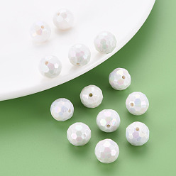 White Opaque Acrylic Beads, Faceted, Dyed, AB Color, Round, White, 12x11.5mm, Hole: 1.8mm, about 560pcs/500g