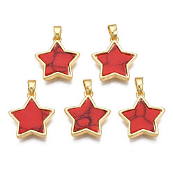 Türkis Echte 18 k vergoldete Messinganhänger, mit Kunst Türkiscabochons, Cadmiumfrei und Nickel frei und Bleifrei, Stern, Türkis, 17x15x3 mm, Bohrung: 2.5x5 mm