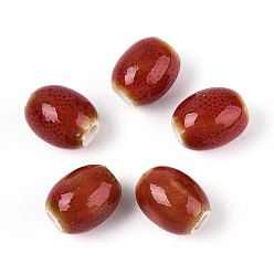 (123L) Белый крем непрозрачный блеск Ручной фарфоровые керамические шарики, баррель, фантазии античного стекла фарфора, огнеупорный кирпич, 9~10x7~8 мм, отверстие : 2~2.5 мм