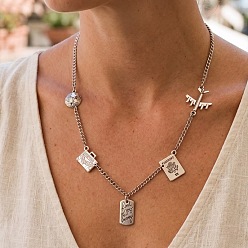 Plata Antigua Collares con múltiples colgantes de pasaporte y avión de hierro de aleación vintage para mujer, plata antigua, 20.08 pulgada (51 cm)