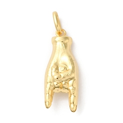 Настоящее золото 18K Латунные подвески, долговечный, без свинца и без кадмия, очарование мано корнуто, реальный 18 k позолоченный, 51 мм, отверстие : 10x7 мм