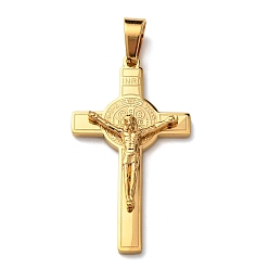 Золотой 304 подвески-кресты из нержавеющей стали с изображением Иисуса, вакуумное покрытие pvd, золотые, 37.5x21x4.5 мм, отверстие : 4x7.5 мм