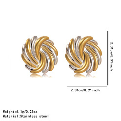 Другие Двухцветные 304 серьги-гвоздики из нержавеющей стали, золотые и нержавеющая сталь цвет, узел, 23.1x23.1 мм