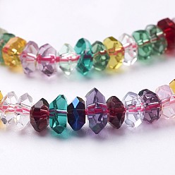Mixed Color Glass Beads Strands, Crystal Suncatcher, Mixed Color, Faceted, Rondelle, about 6mm in diameter, 3mm thick, hole: 1mm, about 125pcs/strand, 15 inch