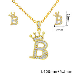 Letter B Наборы подвесок и сережек-гвоздиков из латуни с микропаве из прозрачных кубических цирконий., золотые, письмо с короной, В письме, 11x8.2 мм и 400 мм