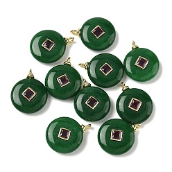 Малайский Нефрит Крашеные нефрита подвески натуральный Malaysia, плоские круглые подвески с латунной микрофиброй и фианитами, долговечный, стойки покрытие, реальный 18 k позолоченный, без кадмия и без свинца, 23x18x5.5~6 мм, отверстие : 2 мм