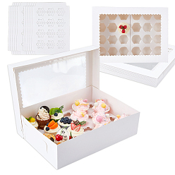White 24-Slot Cardboard Paper Cupcake Bakery Boxes, with Window Lid, Rectangle, White, 38x28x10.2cm