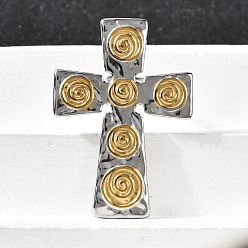 Позолоченный и Цвет Нержавейки 304 из нержавеющей стали манжеты кольца, спиральный крест, ионное покрытие (ip), настоящее золото и нержавеющая сталь, 43x30.5 мм, размер США 7 1/4 (17.5 мм)