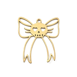 Oro 201 colgantes de acero inoxidable, lazo con dijes de calavera, dorado, 24x21x1 mm, agujero: 1.6 mm