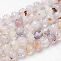 Dendritic Agate Natural Agate Beads Strands, Faceted, Round, 8mm, Hole: 1mm, about 48pcs/strand, 14.9 inch