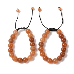 Красный Авантюрин 10круглые браслеты из натуральных красных авантюринов с плетеными бусинами мм, регулируемые браслеты из нейлонового шнура для женщин и мужчин, внутренний диаметр: 1-3/4~2-7/8 дюйм (4.6~7.4 см)