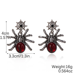 Bronce de cañón Aretes de diamantes de imitación de aleación, araña, pendientes colgantes de resina, gunmetal, 40x33 mm