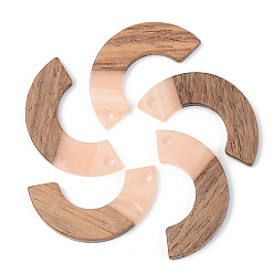 Легкий Лосось Подвески из непрозрачной смолы и ореха, дуга, светлый померанцевый, 28x14x3 мм, отверстие : 2 мм