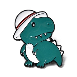 Темно-Зеленый Динозавр в шляпе с эмалированными булавками, Черные металлические застежки для значков на лацкан для рюкзака или одежды, темно-зеленый, 26x24 мм